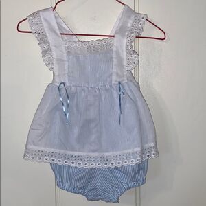 Vtg Betti  Terrell blue & white eyelet sun suit